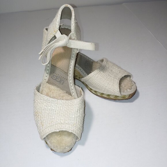 - UGG Delmar TIe Up Peep Toe Espadrille Wedge Sandals Size 6 Oatmeal - Picture 10 of 11